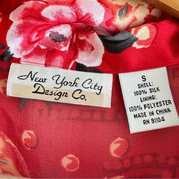 Vintage NYC Design Co Silk Sheer Blouse Small Red Button Up Romantic - Picture 3 of 7